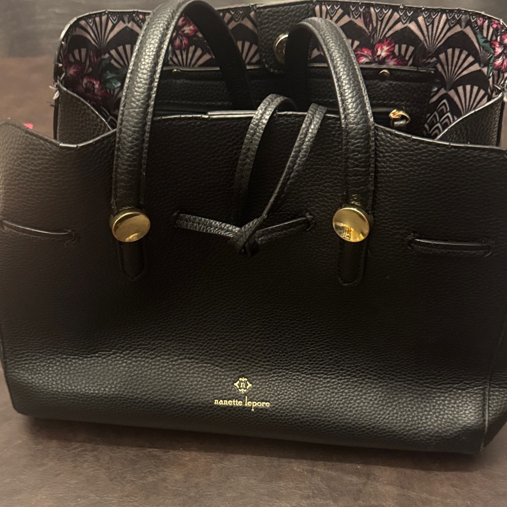 Nanette Lepore Black Satchel with Gold Accents